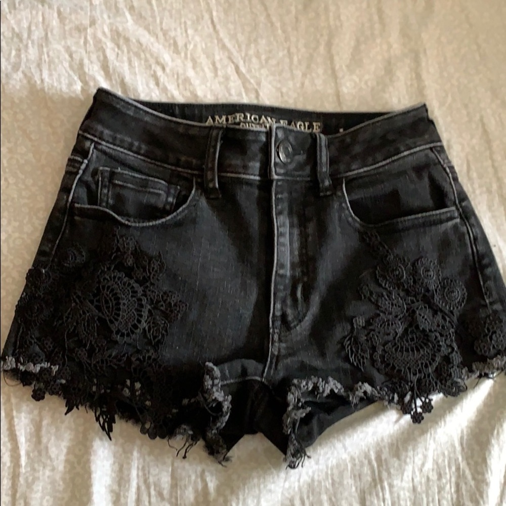 American Eagle Black High-Waisted Denim Shorts